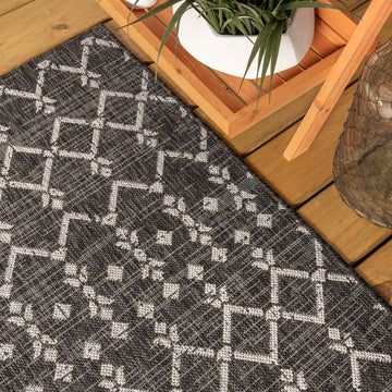 Ourika Moroccan Geometric Textured Weave Indoor/outdoor Square Rug
